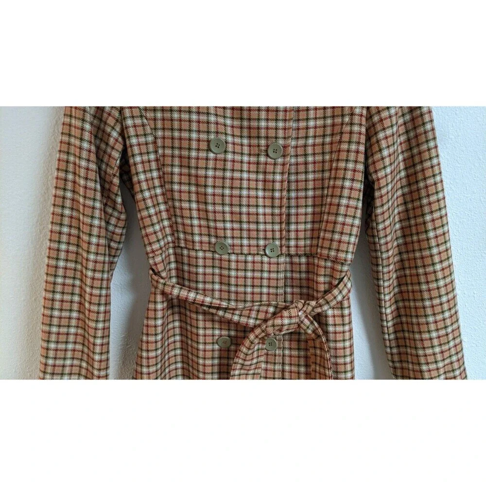 Women's NICOLE MILLER Plaid Belted Poly/Rayon Mid-Length Trench Coat Size 12 - Picture 4 of 9